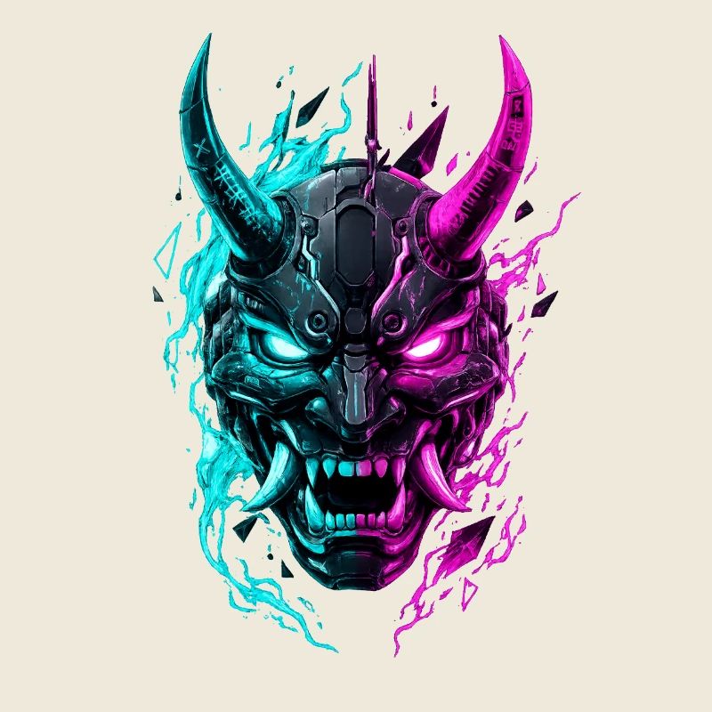 Neon Cyber Oni Mask