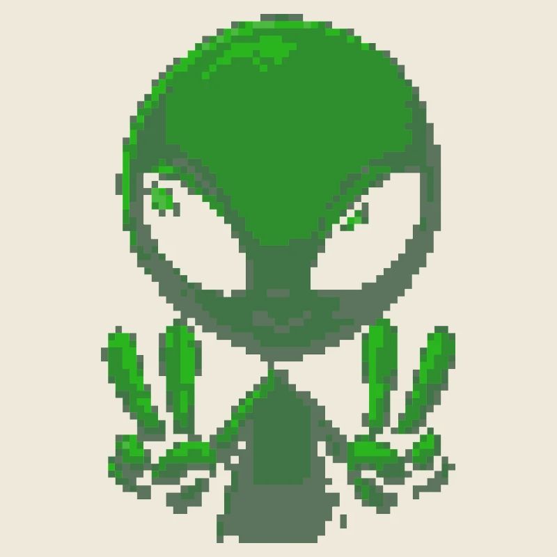 Pixel grünes Alien-Friedenszeichen