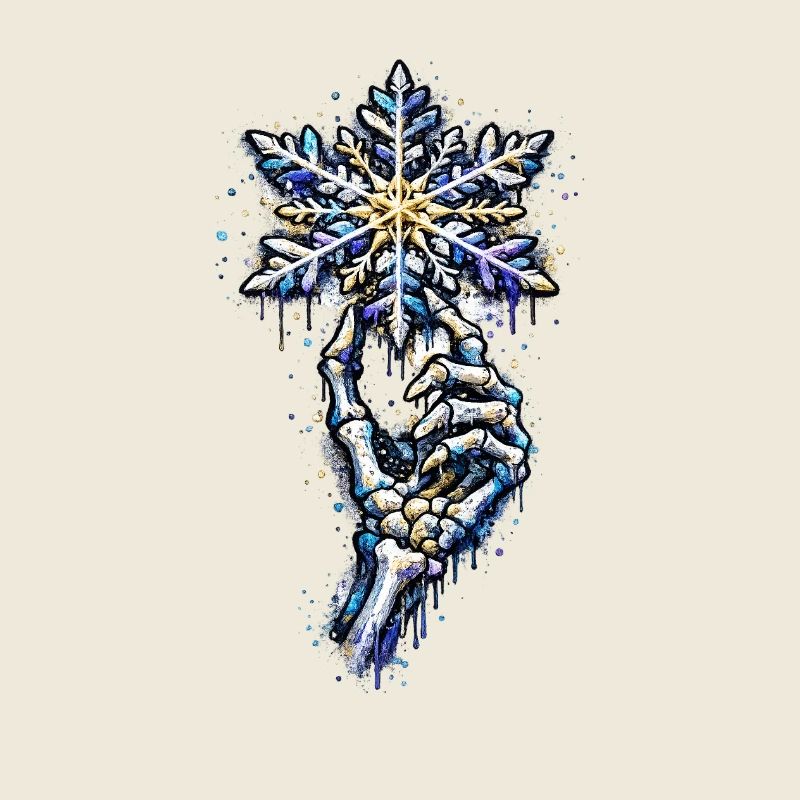 Bone Hand and Snowflake . AI generated