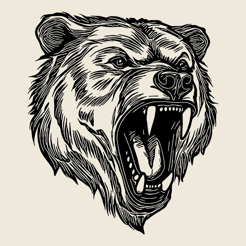 Wild evil bear head with sharp teeth