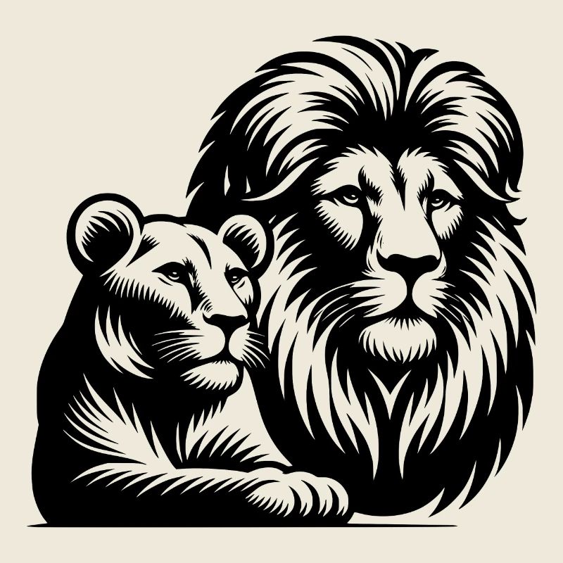 Portrait de style tête de lion et de lionne