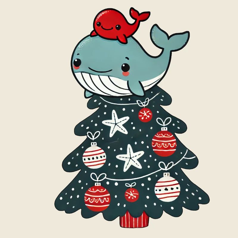 Cute Christmas Tree Fir Tree Cartoon with Sea