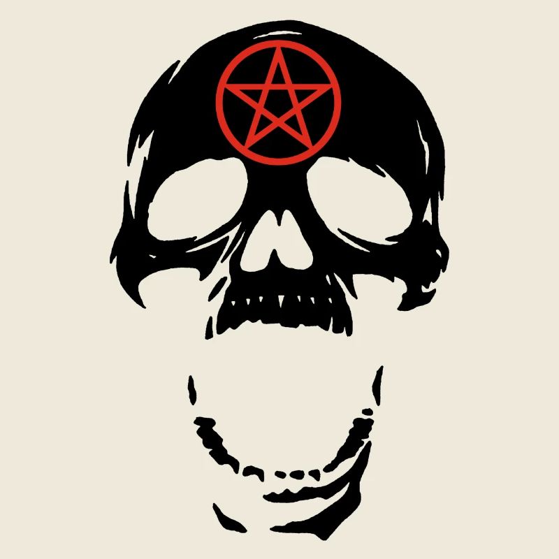 Schwarzer Totenkopf und rotes Pentagramm
