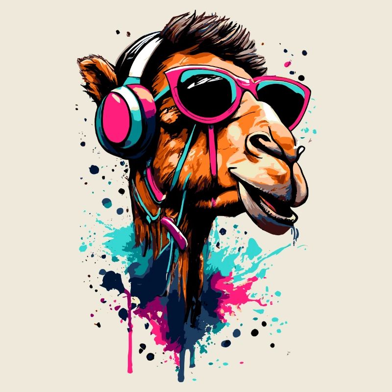 Kamel Dromedar Farbenfroh mit Kopfhörer - DJ Kamel