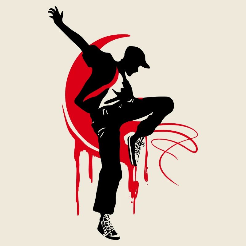 Breakdancer Dancer Silhouette in Red Black