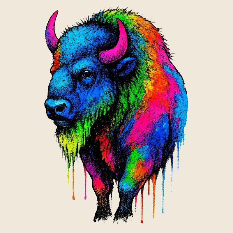 Explosion de couleurs de bison coloré