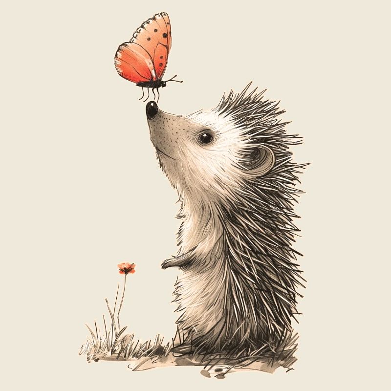 Hérisson et papillon