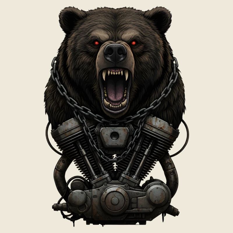 Motorcycle Biker V-Twin Motor Skull Bear Wild Rocker