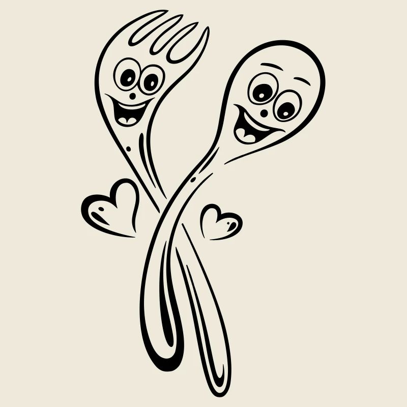 Spoon and fork with hearts.