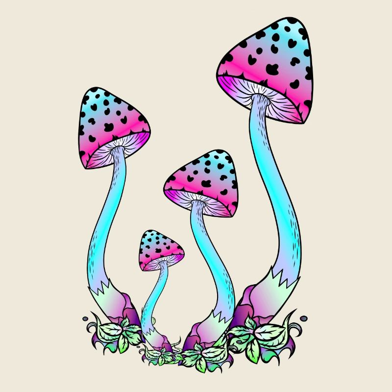 Champignons de couleur néon, art des champignons psychédéliques