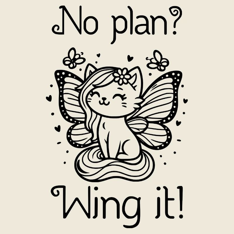 No plan? Wing it! Winged Cat (black)