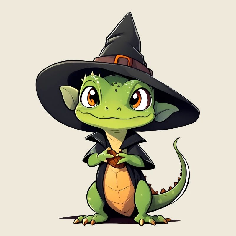 Cute Halloween lizard with witch hat.