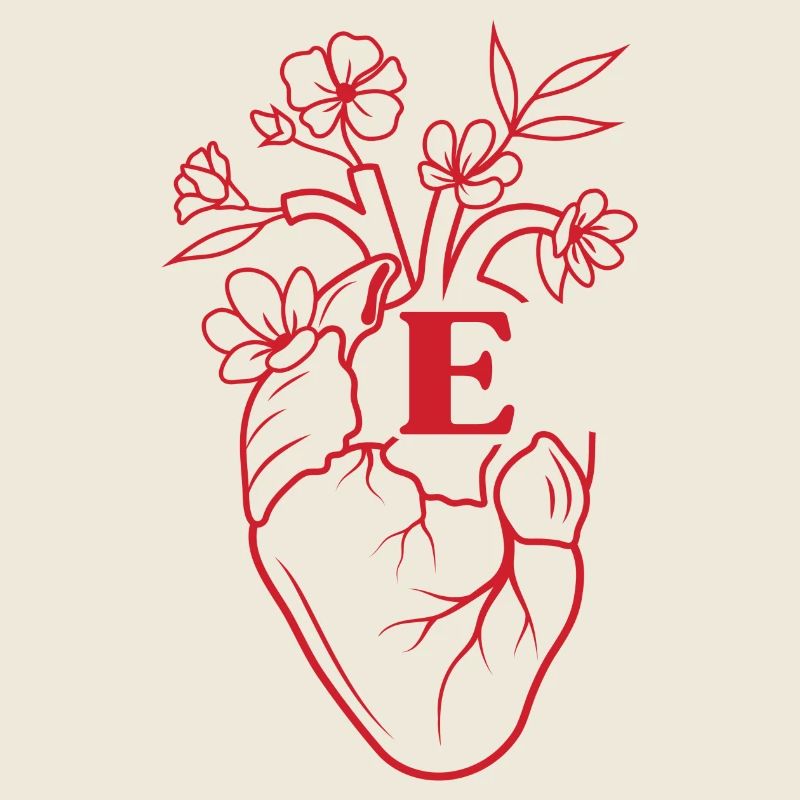 Buchstabe e Herz rot Blumen Anatomie
