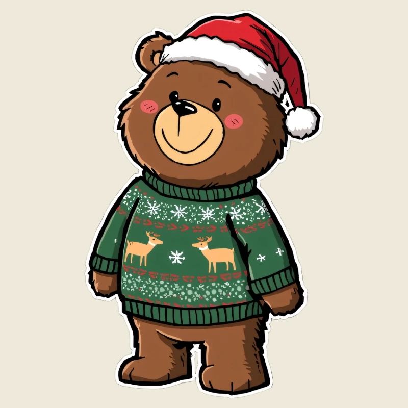 Ours mignon avec pull de Noël