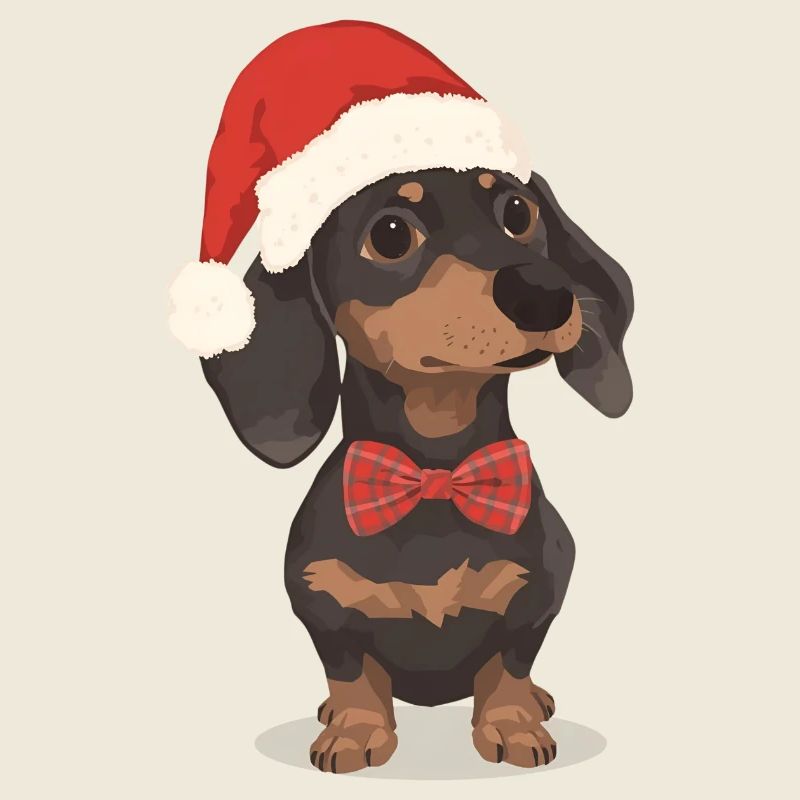 Christmas dachshund with hat and bow tie