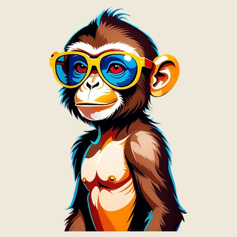 Colorful monkey with retro sunglasses
