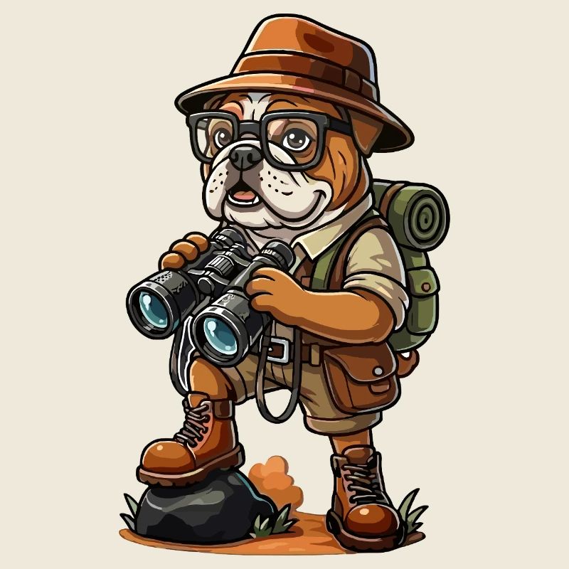 Aventure de camping de randonnée drôle d’explorateur Bulldog
