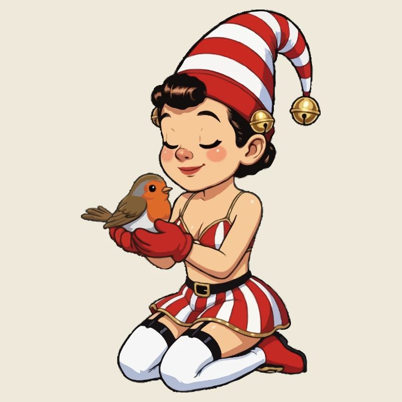 Gnom-Mädchen mit Rotkehlchen