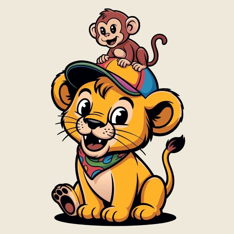 Lion et Singe mignons – Meilleurs amis