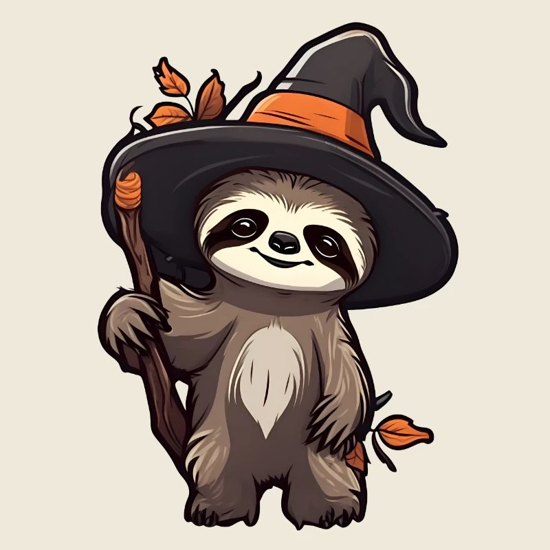 Cute Halloween sloth with witch hat.