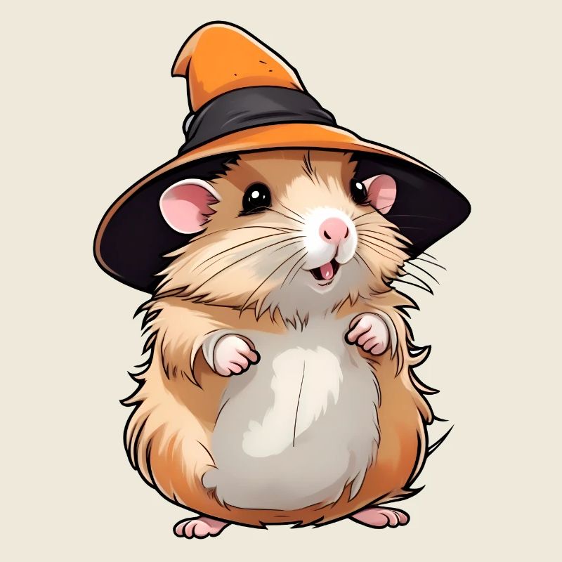 Cute Halloween hamster with witch hat.