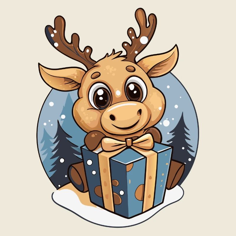 Niedlicher Elch mit Geschenk an Weihnachten