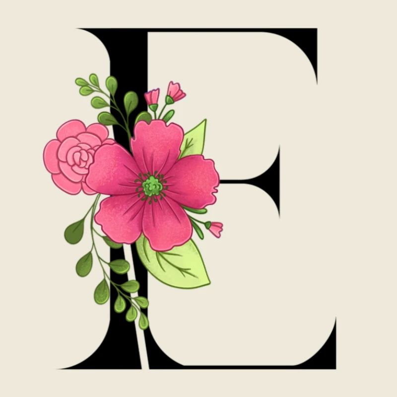 Elégante lettre 'E' avec des fleurs