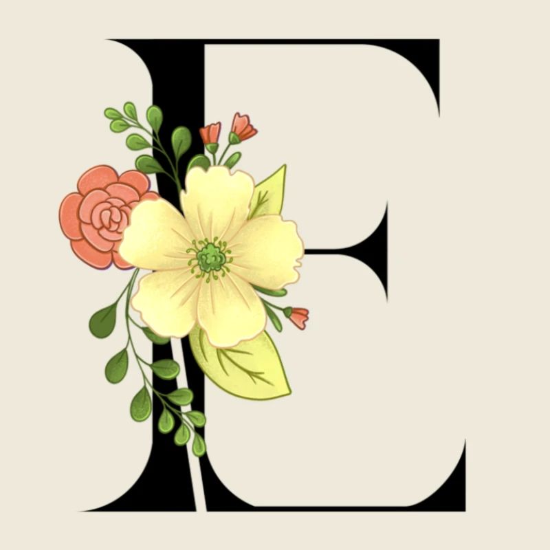 Elégante lettre 'E' avec des fleurs