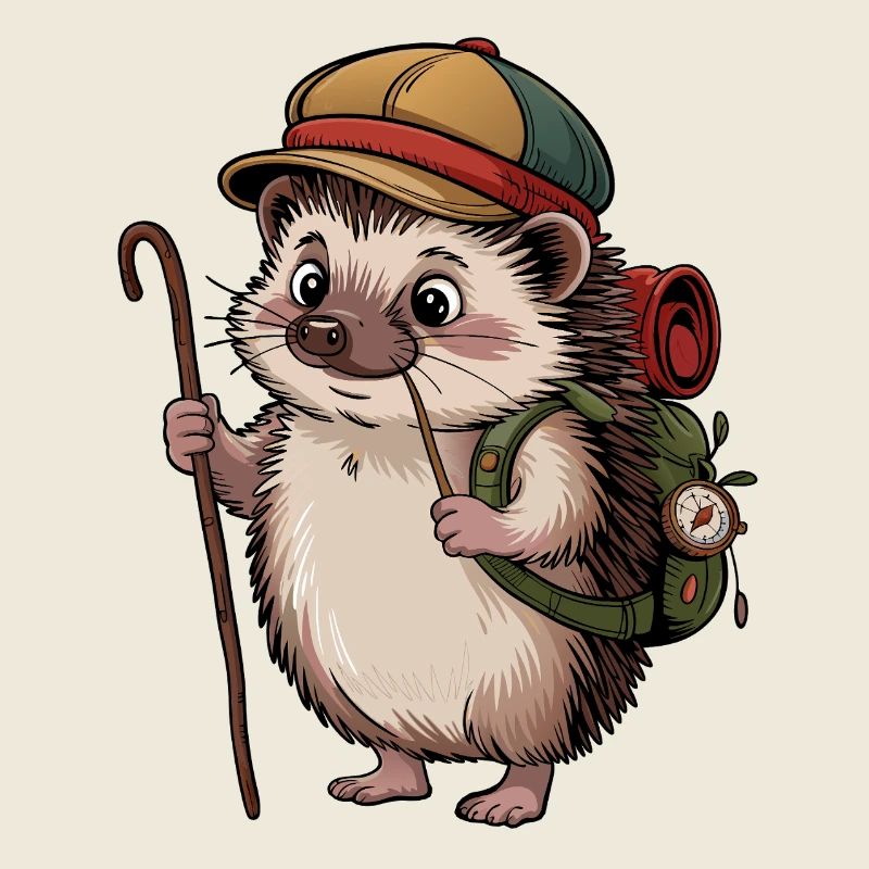 Igel mit Rucksack auf Wanderschaft