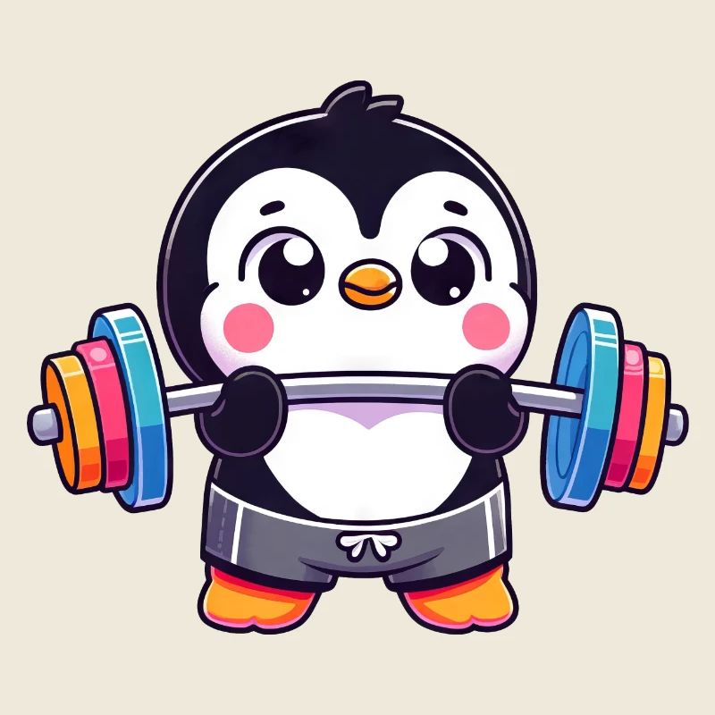 Bunter Pinguin Gewichtheber Workout