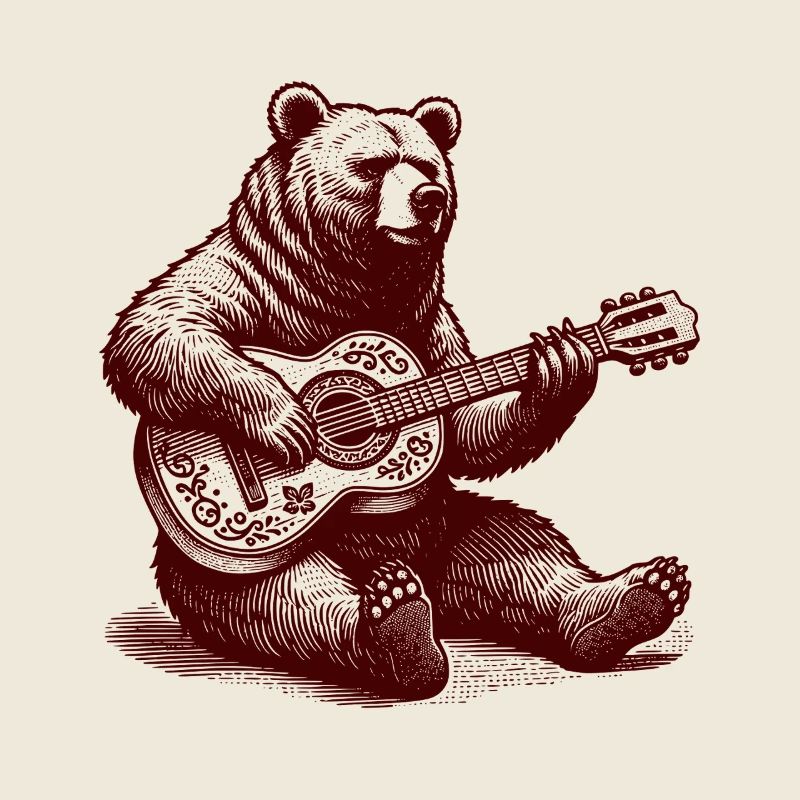 Bear Playing Guitar Funny Wild Animal Guitarist