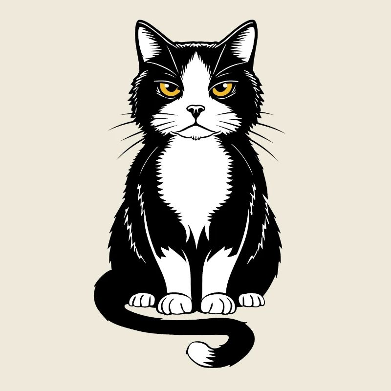 Illustration einer schwarz-weißen Katze mit gelben Augen