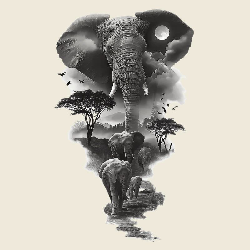Lunar Elephants Silhouette