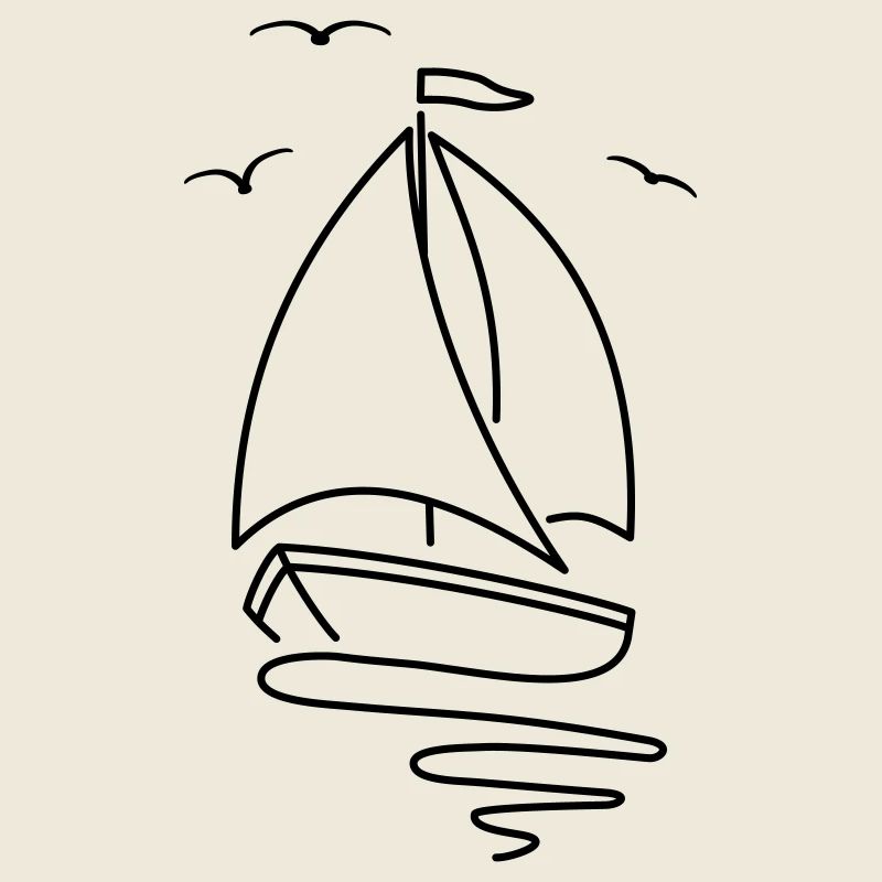 Sailboat with two sails and a flag on top.