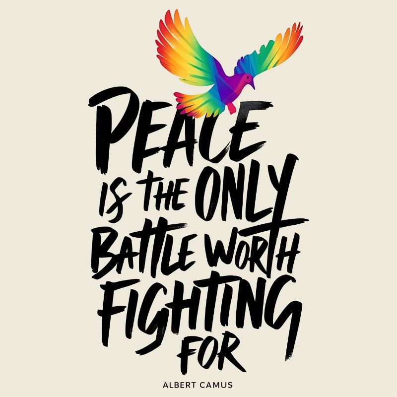 Fiery Rainbow Dove with Peace Text