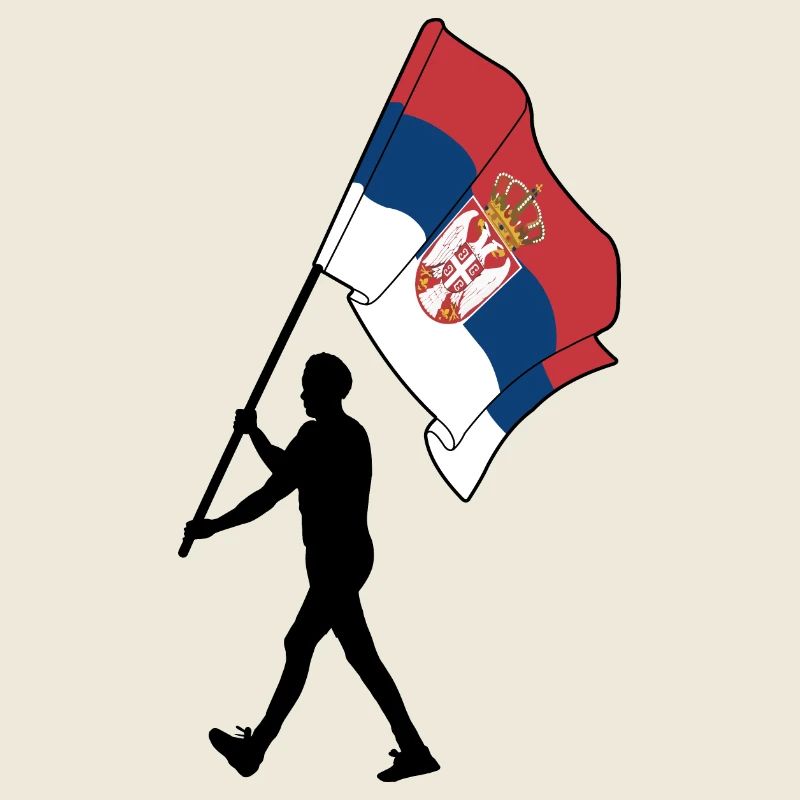 Flag Serbia man walking