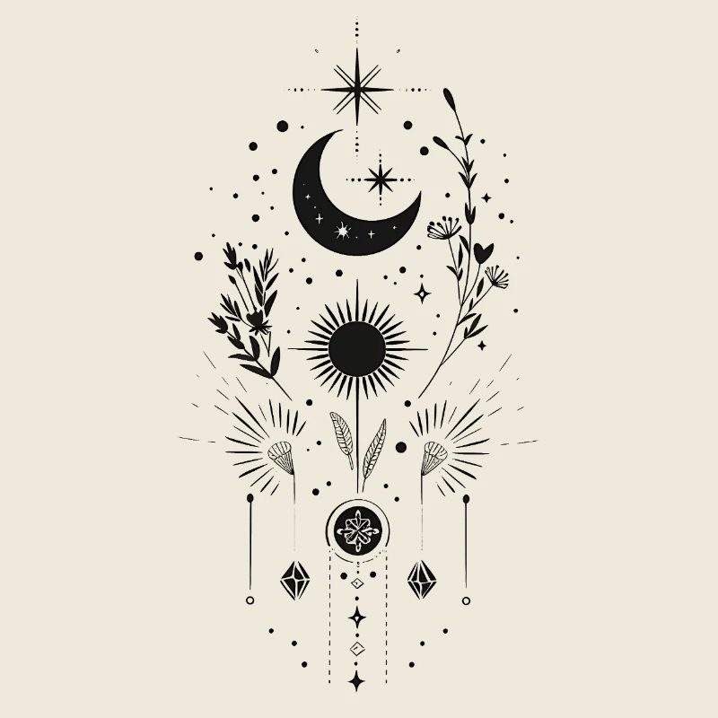 Boho Moon & Sun – Conception d’art de lignes mystiques