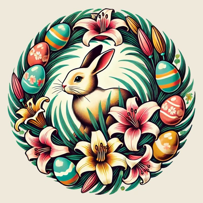 Retro Easter Bunny Rabbit Eggs