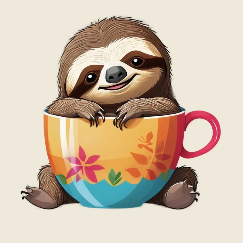 Lazy Sloth with Coffee Cup - Sweet