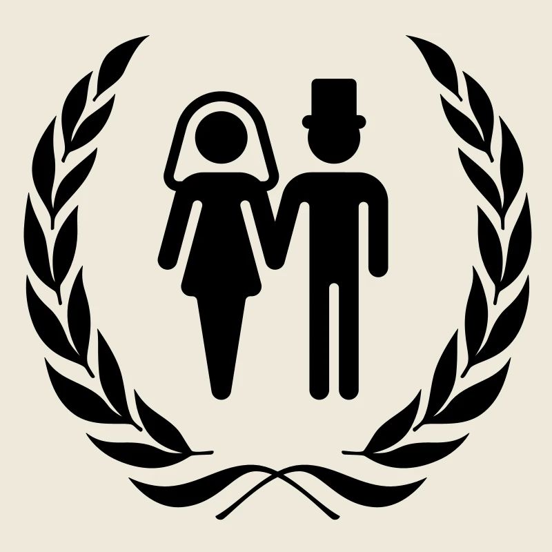 Mariée et marié dans la couronne de laurier