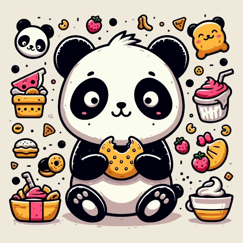 Cute panda with snacks