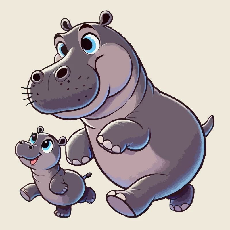 Nilpferd-Mutter mit herumtollendem Kind