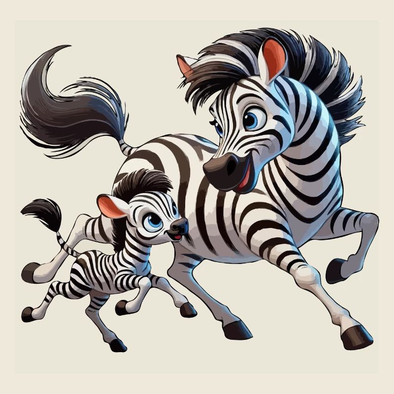 Zebra-Mutter mit herumtollendem Kind