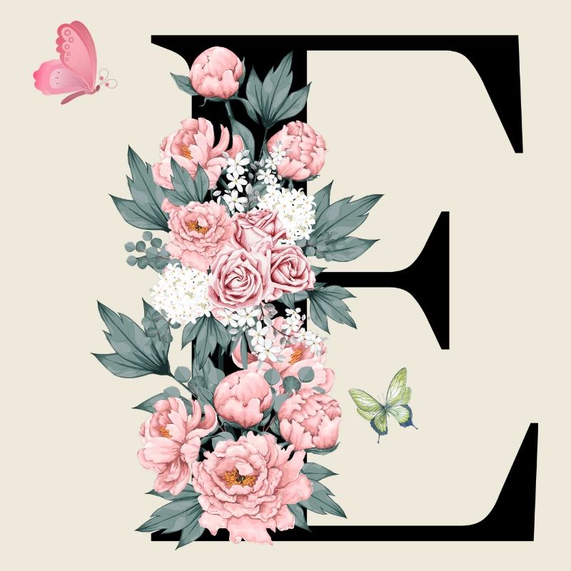 Letter e pink flowers