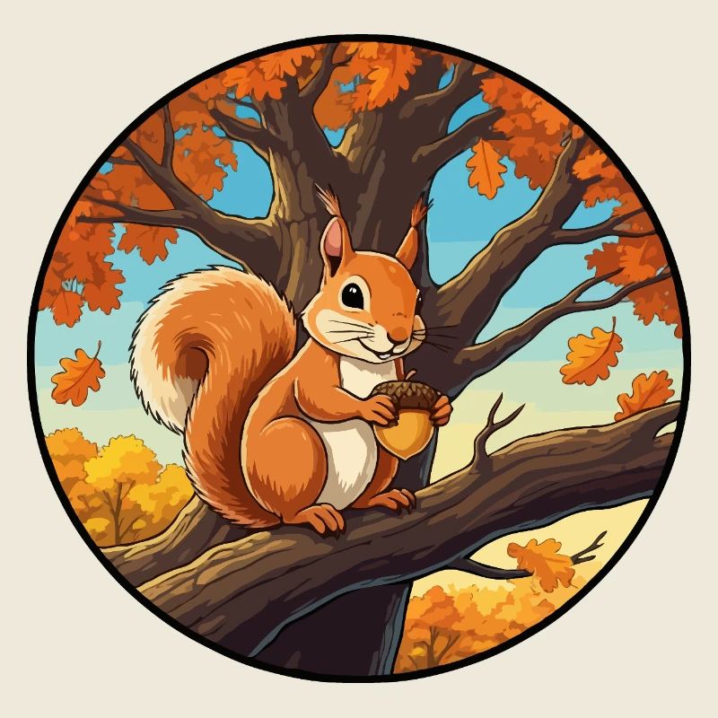 Squirrel with an acorn in the tree