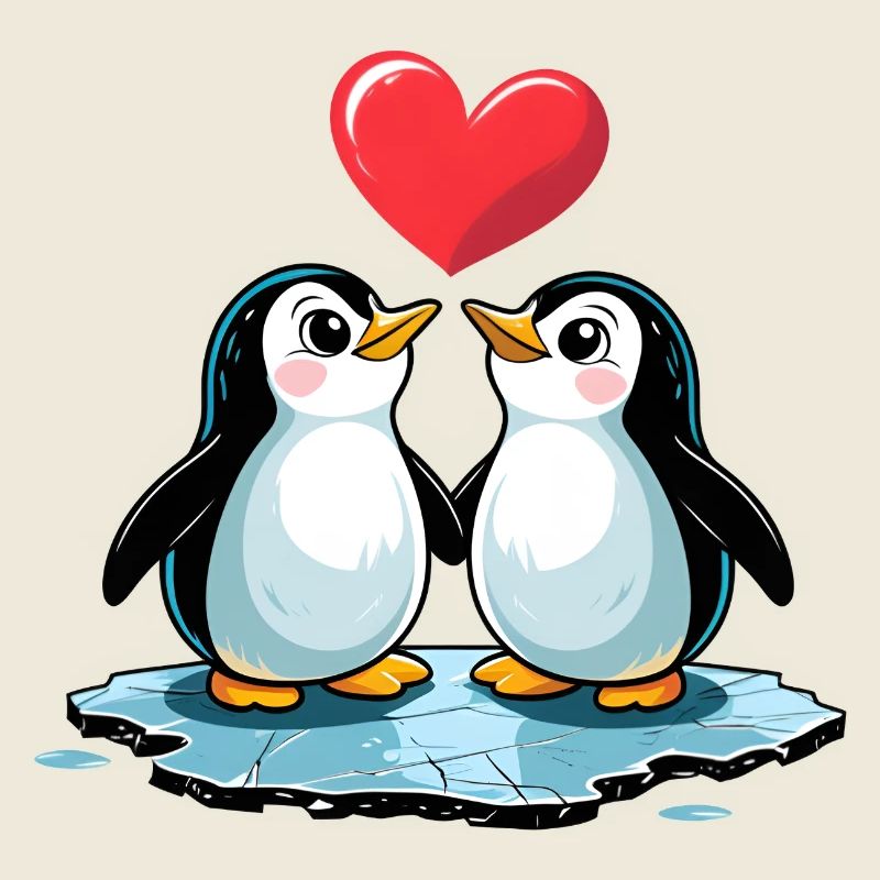 Comic Style Verliebtes Pinguin Paar