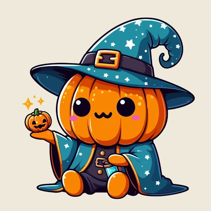 Cute Halloween Pumpkin Wizard