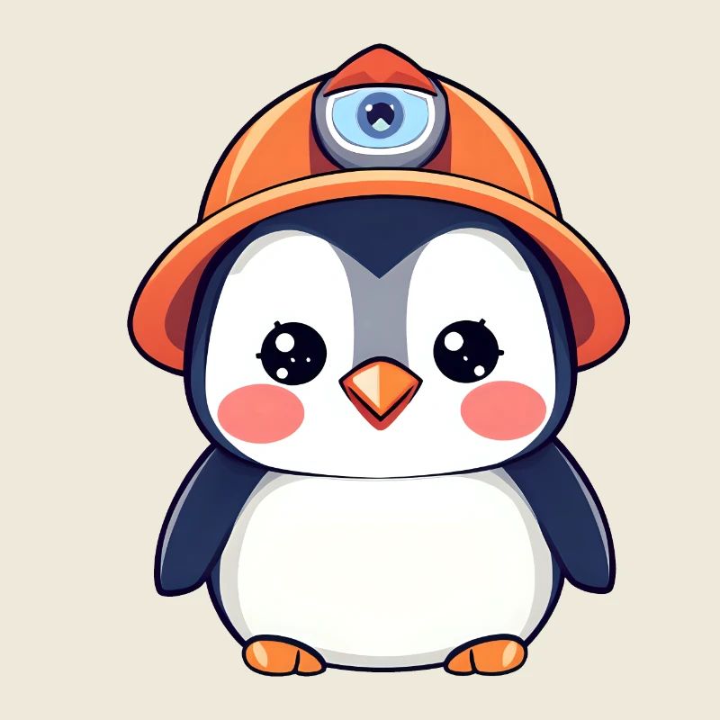 Pingouin de l’équipe de construction dans un casque de sécurité orange