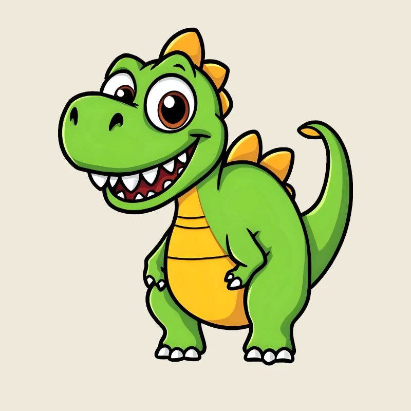 Smiling Cartoon Dinosaur on Pink Background