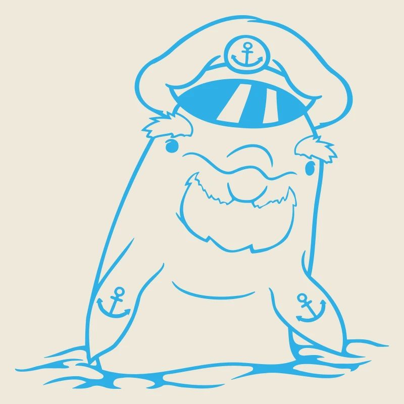 Funny Old Dolphin Captain Cute Cartoon Comic